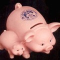 realistic pig piggy bank with friend