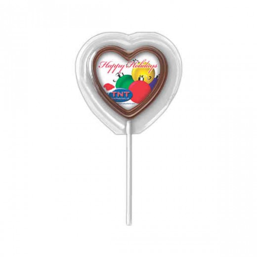 Heart - Chocolate candy deluxe lollipop with edible ink