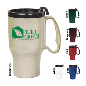 Biodegradable 16 oz. travel mug with thumb slide lid