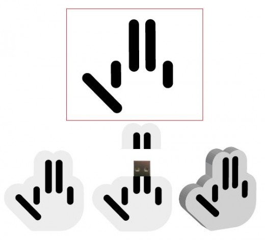 Submitted logo shown at the top and the mock up for a custom shaped USB memory stick shown below. 