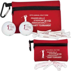 Custom imprinted golf ditty bag, balls, and tees