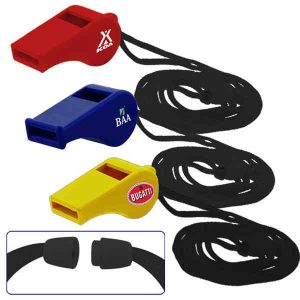 Plastic Whistle with Black Lanyard