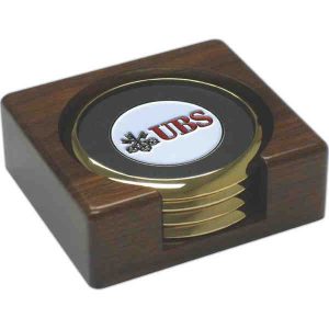 Walnut and Leather Coaster Set