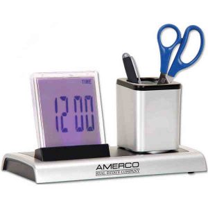 Square Pencil Cup and Desk Clock