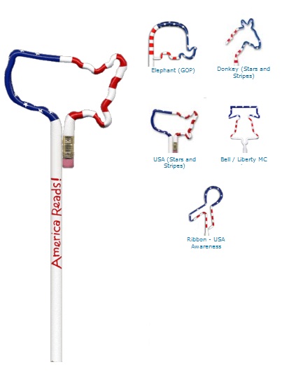 Political, Democrat, Republican, and USA Shaped Pens