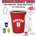 New! Red Party Cup double wall ceramic party cup with optional lid Ceramic Red Party Cup