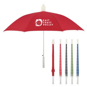 Self Opening Umbrella with a Collapsing Plastic case/cover built in. Can be printed with your custom logo.