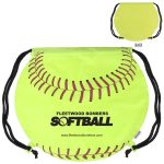 Softball Shaped Drawstring Backpack Bags with Imprints yellow-softball-drawstring-backpacks