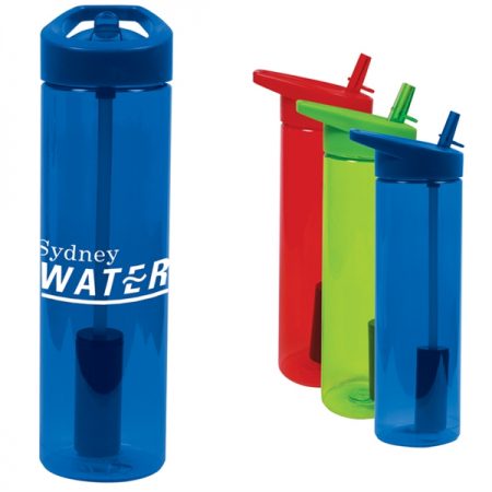 Flip straw water bottle with carbon filter. 