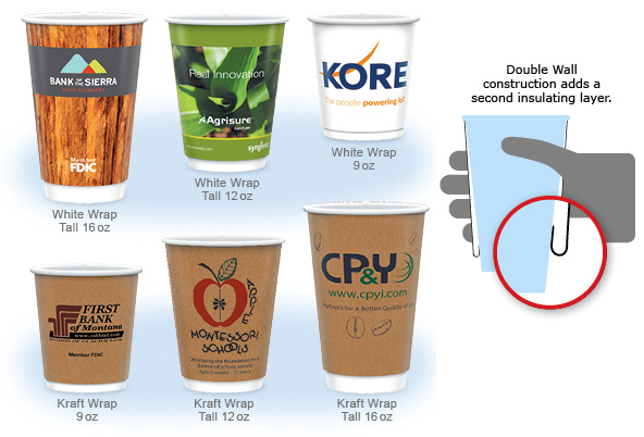 Double wall insulated paper cups. 