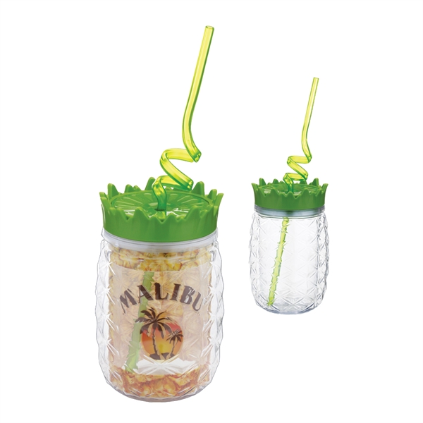 Pineapple Shaped Spiral Straw Insulated Drink Cup with leaf shaped Lid