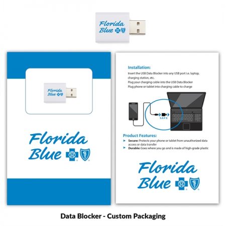 USB Data Blocker in Black with a Custom Imprint and Personalized Packaging