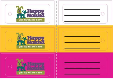 Custom collar and leash tags for doggy day cares and pet boarding facilities.