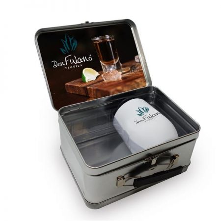lunch box presentation tin wine glass