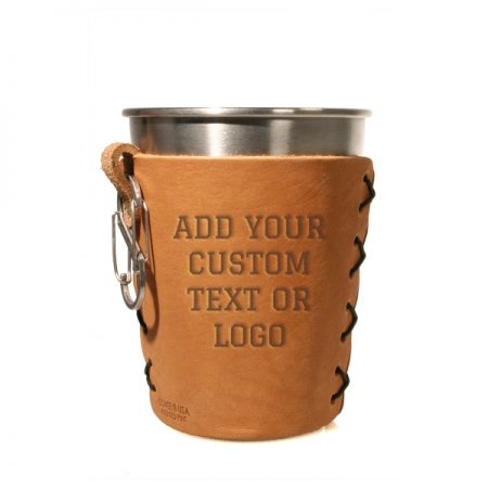 Stainless Pint Set - with Leather Sleeve, Cup, S-Biner