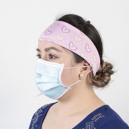 Buttoned headband for face mask.