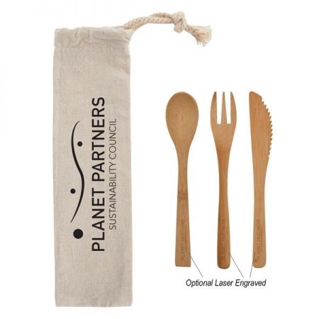 Bamboo Utensil set with personalized message. This silverware set will not disappoint.