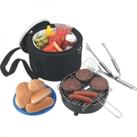 Portable cookout set-up.