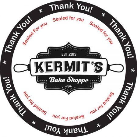 Round tamper evident sticker for delivery or take-out packaging.