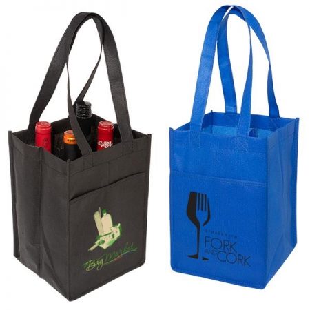 Wine tote bag with 4 bottle capacity and custom imprint.