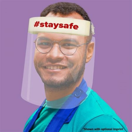 Covid-19 Face Shield with personalized message that stops spread of Coronavirus.