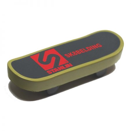 Stress reliever with skateboard shape.