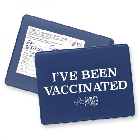 Vinyl sleeve to hold a 4x3 vaccination card with a custom printed cover. 