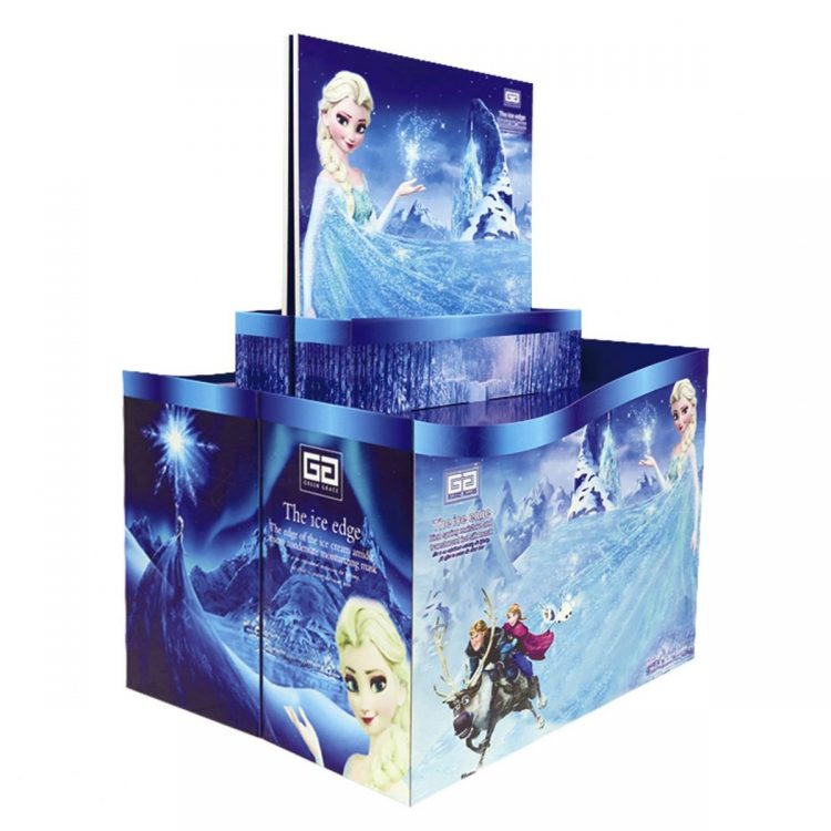 Example of a full color printed product dump bin.