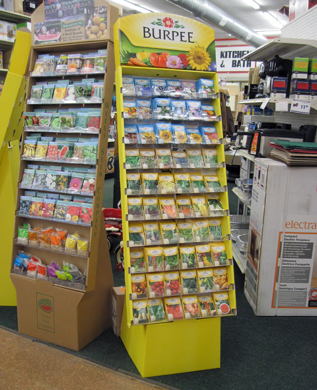 Examples of custom sized production floor displays for retail stores.