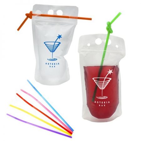 Example of a reusable drink pouch with a custom printed logo or branding.