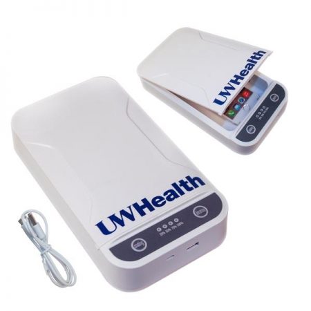 Custom printed UV Sterilizer Box that uses UVC light to sanitize phones and other small personal items.