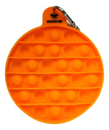 Round Push Pop Buddle Fidget Toy custom printed with the Boy Scouts of American logo and website. 