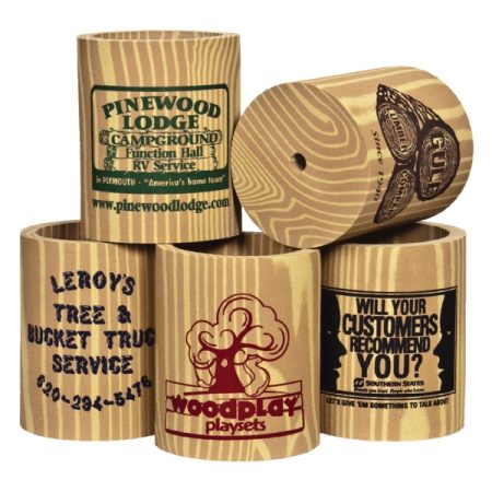 The Woody, a wood grain foam can cooler.