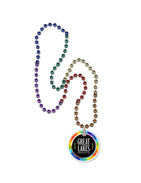 Rainbow Mardi Gras Beads with Imprint on Polystone Disk