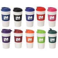 16oz. double wall plastic tumbler with colored rubber sleeves and matching......