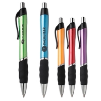 Retractable ballpoint pen with plastic contoured body and wavy soft touch......