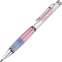 Twist-action ballpoint pen with U.S. flag design grip and cross-style...
