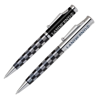 Heavy brass twist action ballpoint pen with a checkered black and... from ASI...