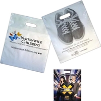 Flush top poly bags in eight sizes with die cut handles... from ASI 81350...