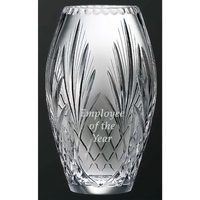 Hand cut 24% lead crystal curved vase with wheat design award.... from ASI...