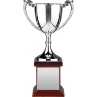 Nickel plated trophy award cup mounted on solid walnut base with... from ASI...