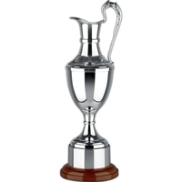 Nickel plated award trophy cup on a wooden base, with covered... from ASI...