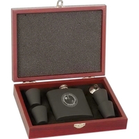 Matte Black Flask Set with Wood Box