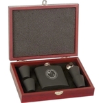 Matte Black Flask Set with Wood Box