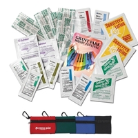 Outdoor kit in neoprene pouch with carabiner attachment includes 18 pieces......