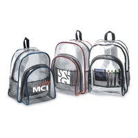Clear PVC backpack with padded adjustable straps and colored PVC piping.......