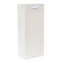 White tote bag with macrame handles, grommets and top/bottom board...