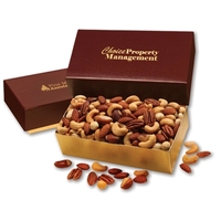 Burgundy and gold gift box filled with deluxe mixed nuts.... from ASI 68680...
