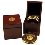 Wood Coaster Box w/ Medallion, 4.25" x 4.25" x 4.50"
