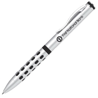 Twist action aluminum ballpoint pen with rubber dotted grips.... from ASI...